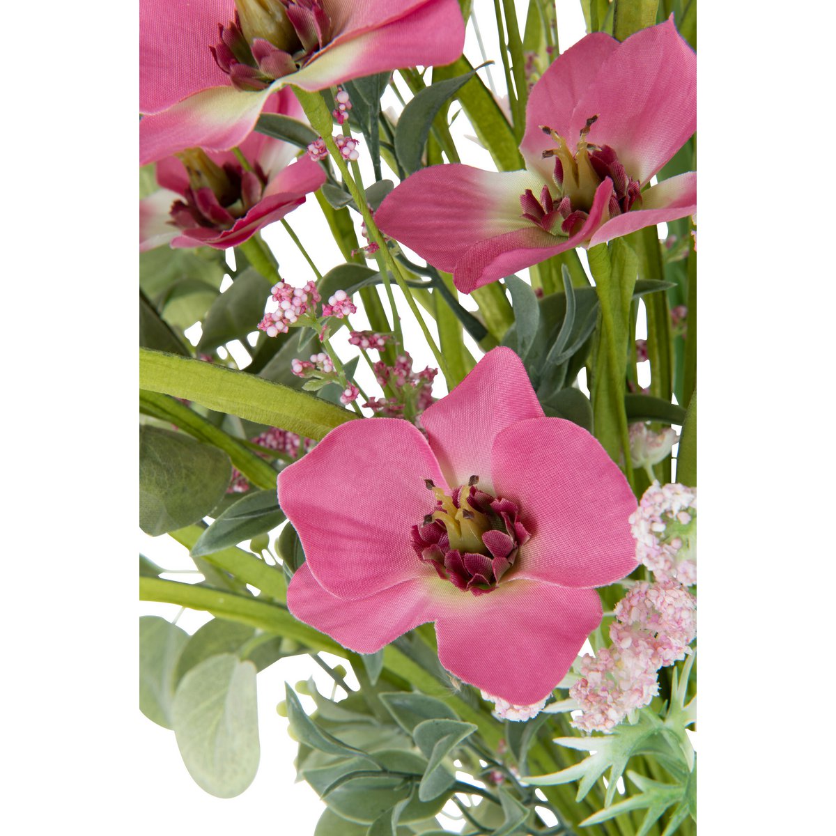 Détail du bouquet Mix Flowers J-Line, fleurs en plastique rose