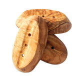 Porte-savon OVAL environ 14 - 16 cm avec rainure au dos, bois d'olivier