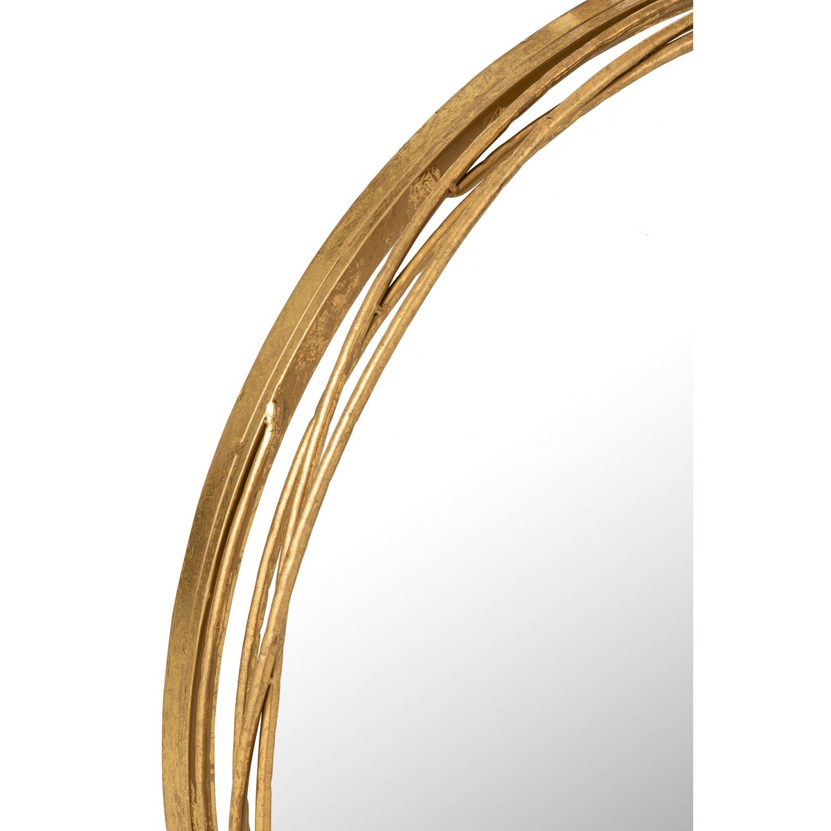 Détail du cadre doré du miroir Aurora Round de J-Line
