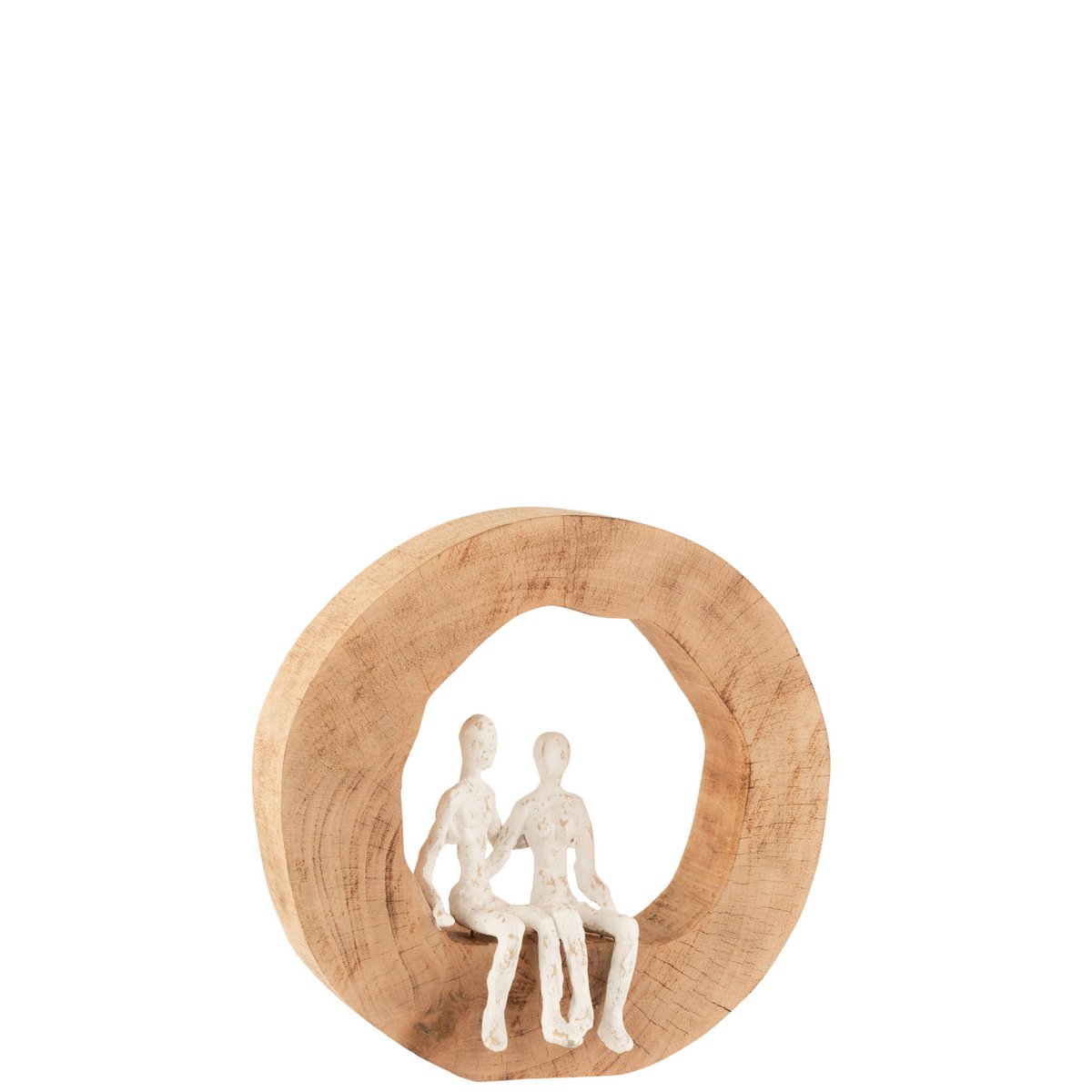 Figurine Couple Assis J-Line, détails des matériaux naturels et aluminium