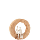 Figurine Couple Assis J-Line, détails des matériaux naturels et aluminium