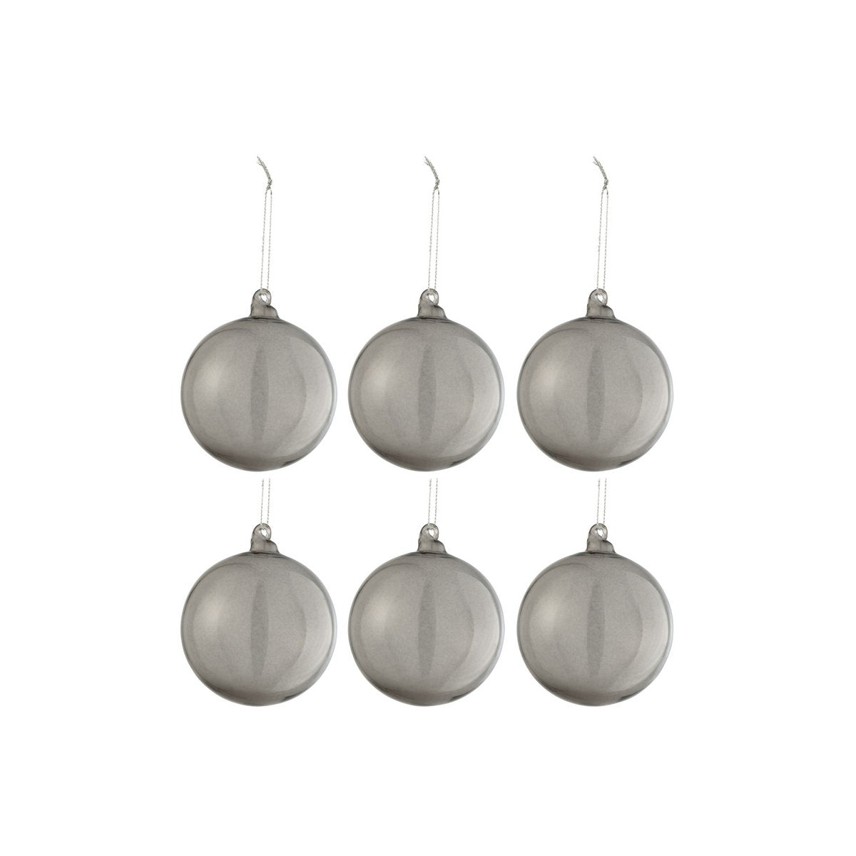 Ensemble de 6 boules de Noël J-Line, design transparent et gris.