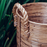 Panier à linge rond en rotin – Panier à plantes en rotin – Grand panier bohème – Panier décoratif fait à la main en rotin (2 tailles Ø 35/40 cm) OTERE