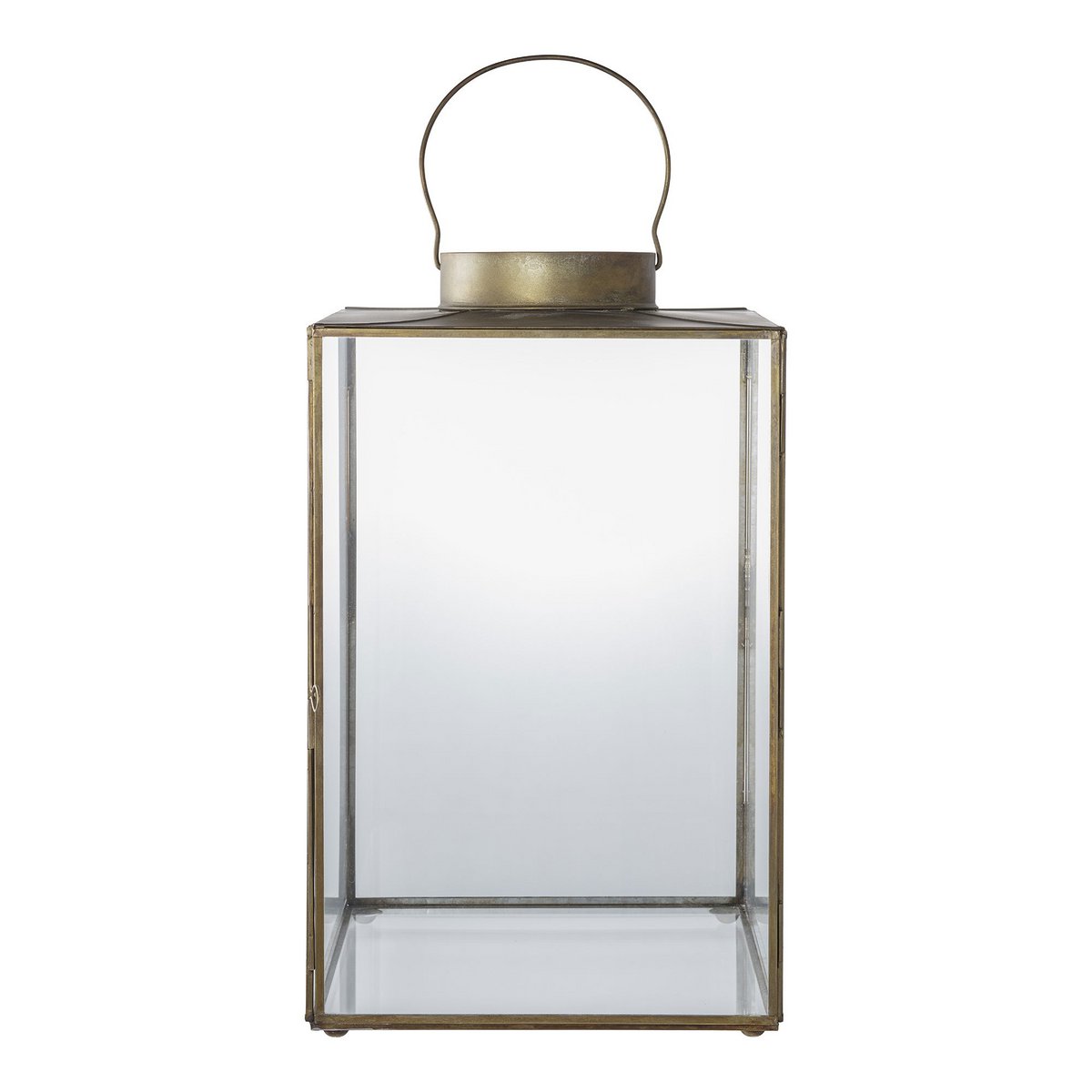 Lanterne Mohali en laiton antique, vue de face avec détails en verre
