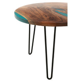 Table d'appoint J-Line Round en bois naturel et bleu, vue de face
