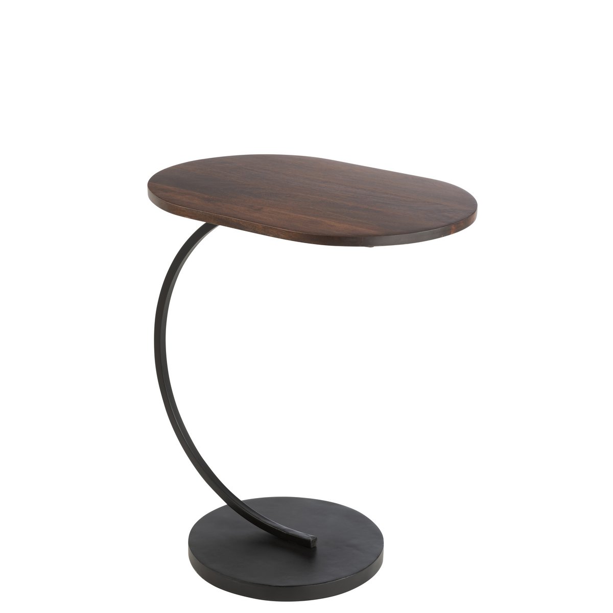 Table d'appoint Swoosh J-Line en métal noir et bois brun, vue de face