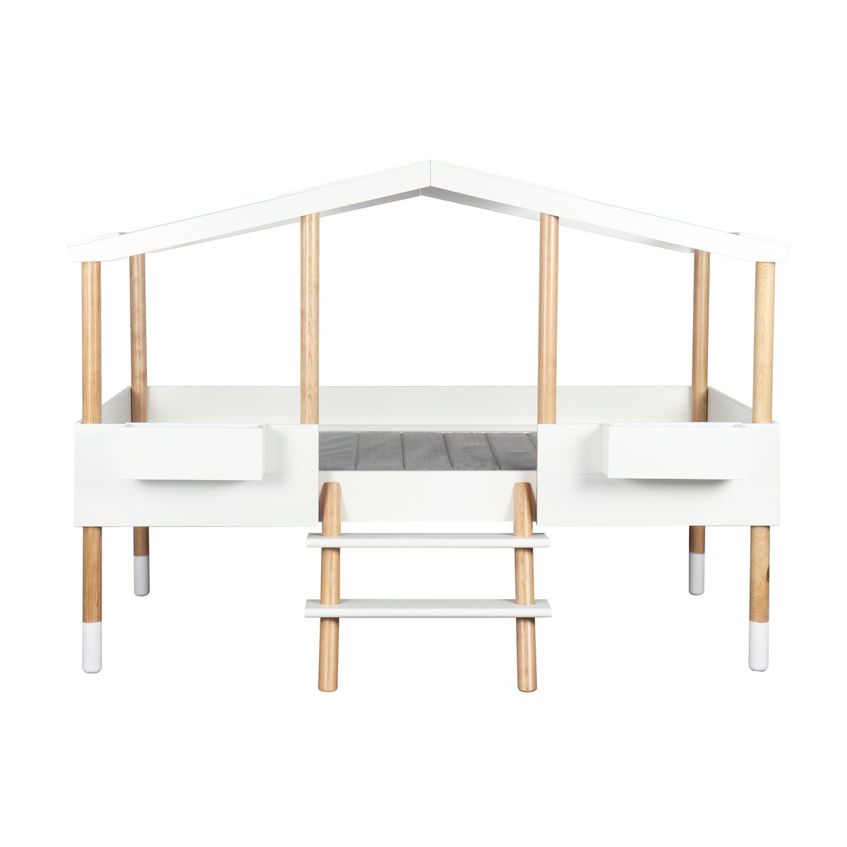 Lit mezzanine scandinave en bois blanc avec structure en forme de maison