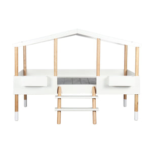 Lit mezzanine scandinave en bois blanc avec structure en forme de maison