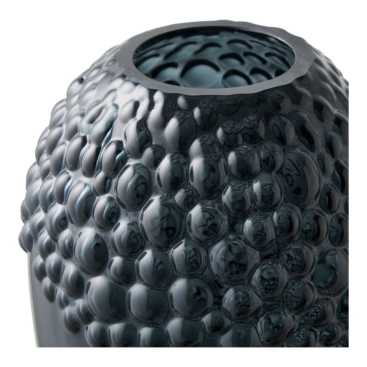 Vase en verre gris foncé, vue latérale montrant la hauteur de 25 cm