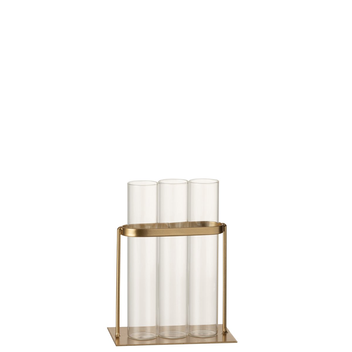 Vase J-Line 3 tubes doré, en situation dans un salon moderne