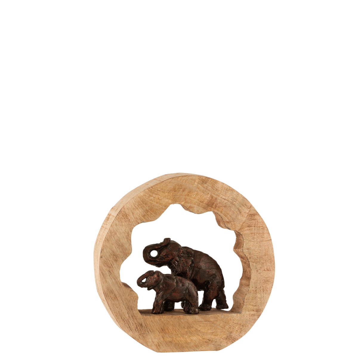 Figurine Éléphant et Enfant en bois de manguier et aluminium avec finition bronze