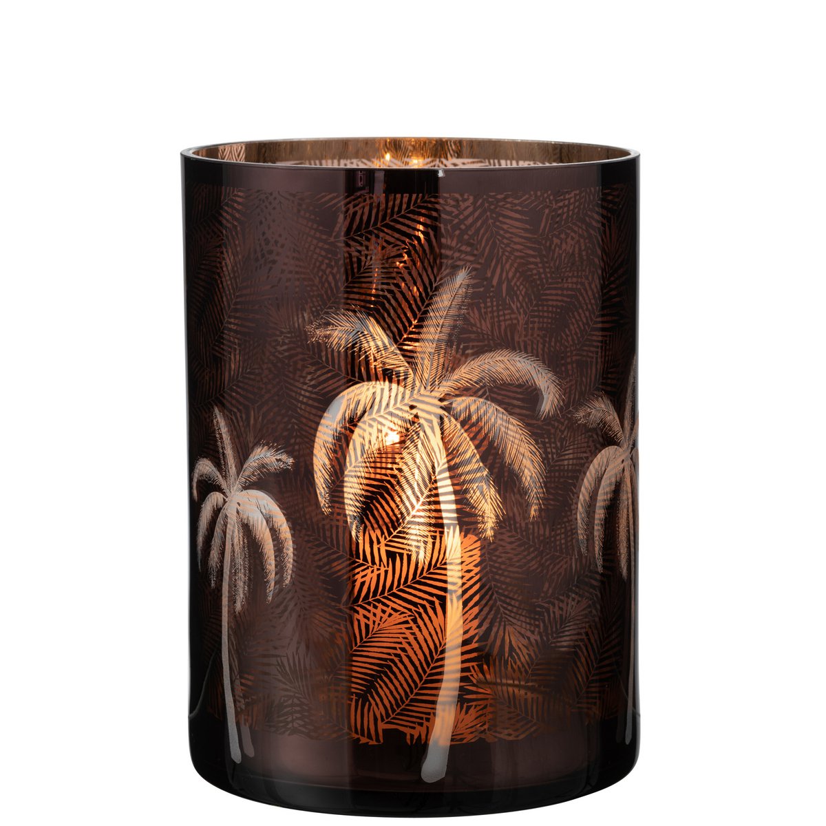 Lanterne J-Line Palmier en verre marron, vue de face