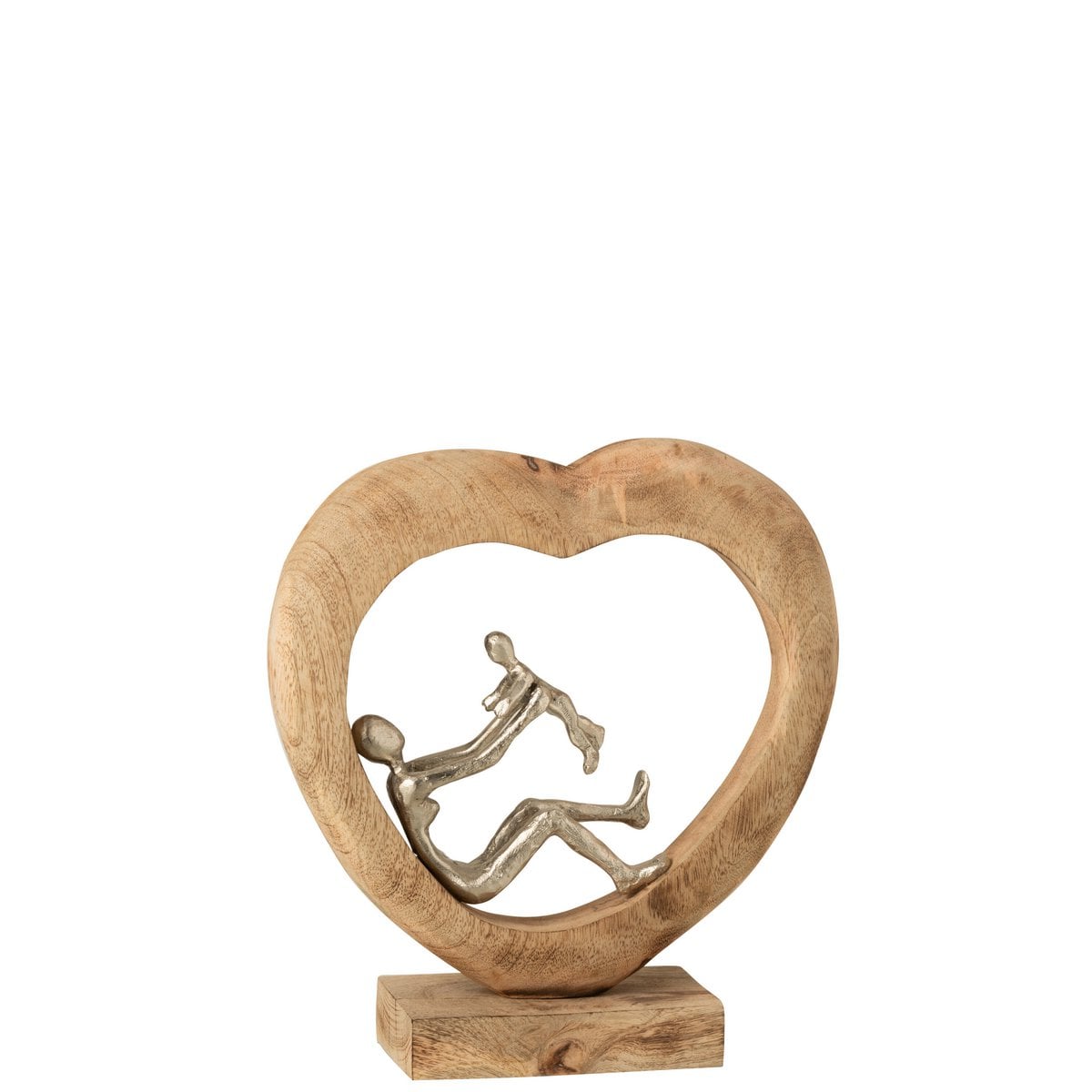 Figure Parent avec Enfant en bois de manguier et aluminium, sculpture moderne