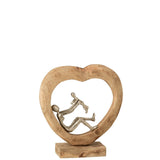 Figure Parent avec Enfant en bois de manguier et aluminium, sculpture moderne