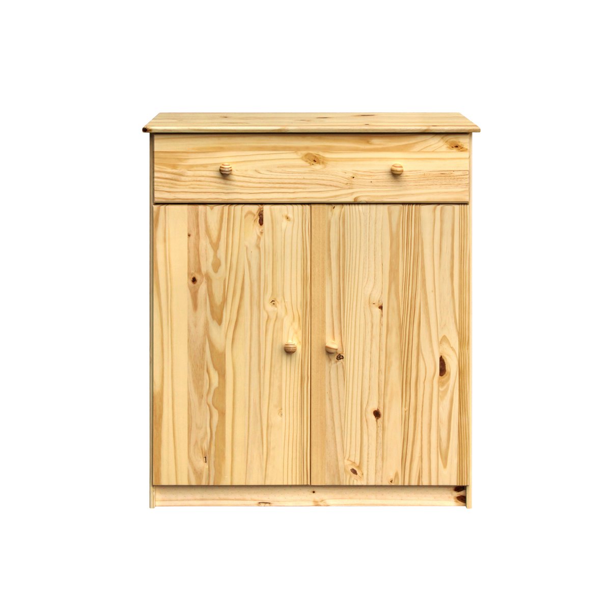 Commode en pin massif avec deux portes et un tiroir, vue de face