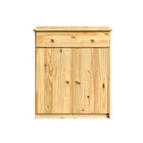 Commode en pin massif avec deux portes et un tiroir, vue de face