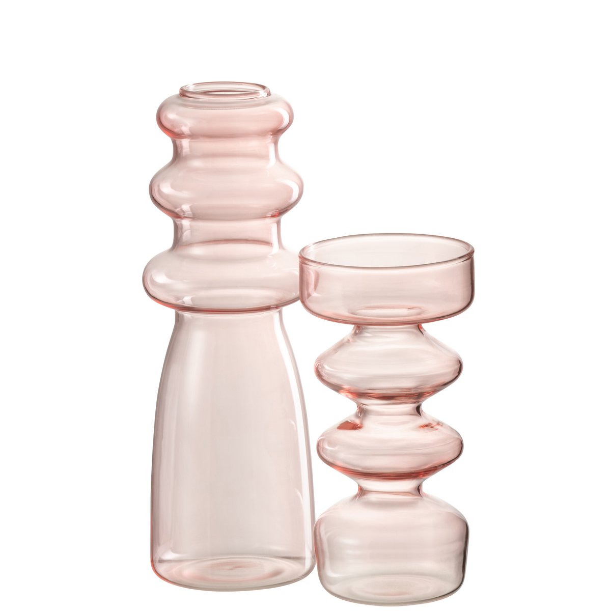 Vase Luna en verre rose, en situation dans un salon moderne