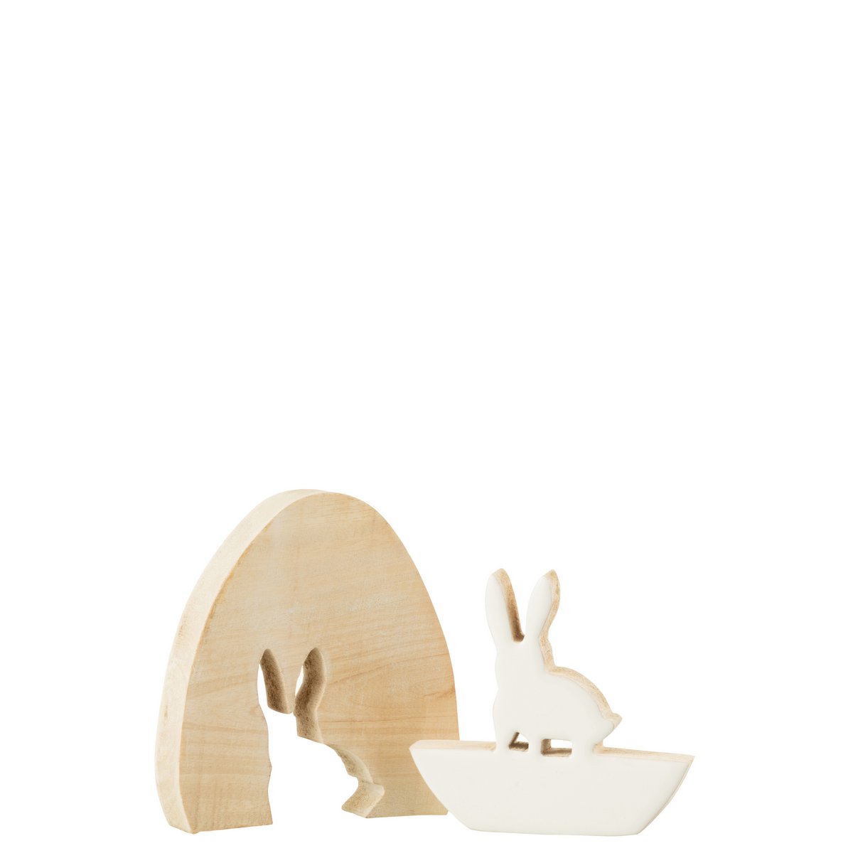Détail de l'oeuf avec lapin en bois blanc, texture et finition
