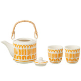 Vue détaillée des théières en céramique orange J-Line, design chic.