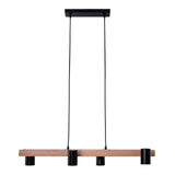 4 pendentif en métal "Frida" et bois en noir, et nature, lampe suspendue, Gu10, pendentif pour salle à manger, salon, couloir ou bureau, 80 cm de long