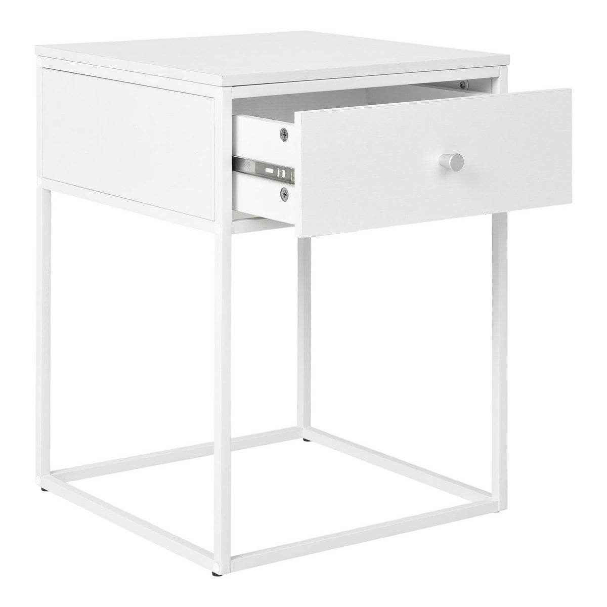 Vue latérale de la table Vita montrant sa finition blanche
