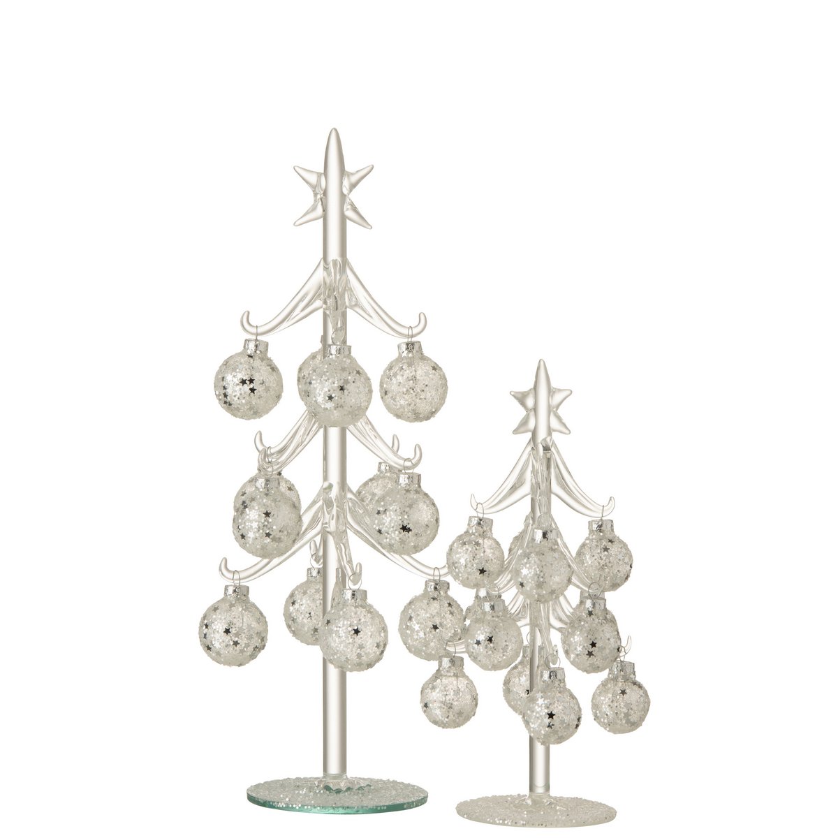 Sapin de Noël J-Line en verre argenté avec boules étoiles, vue de face