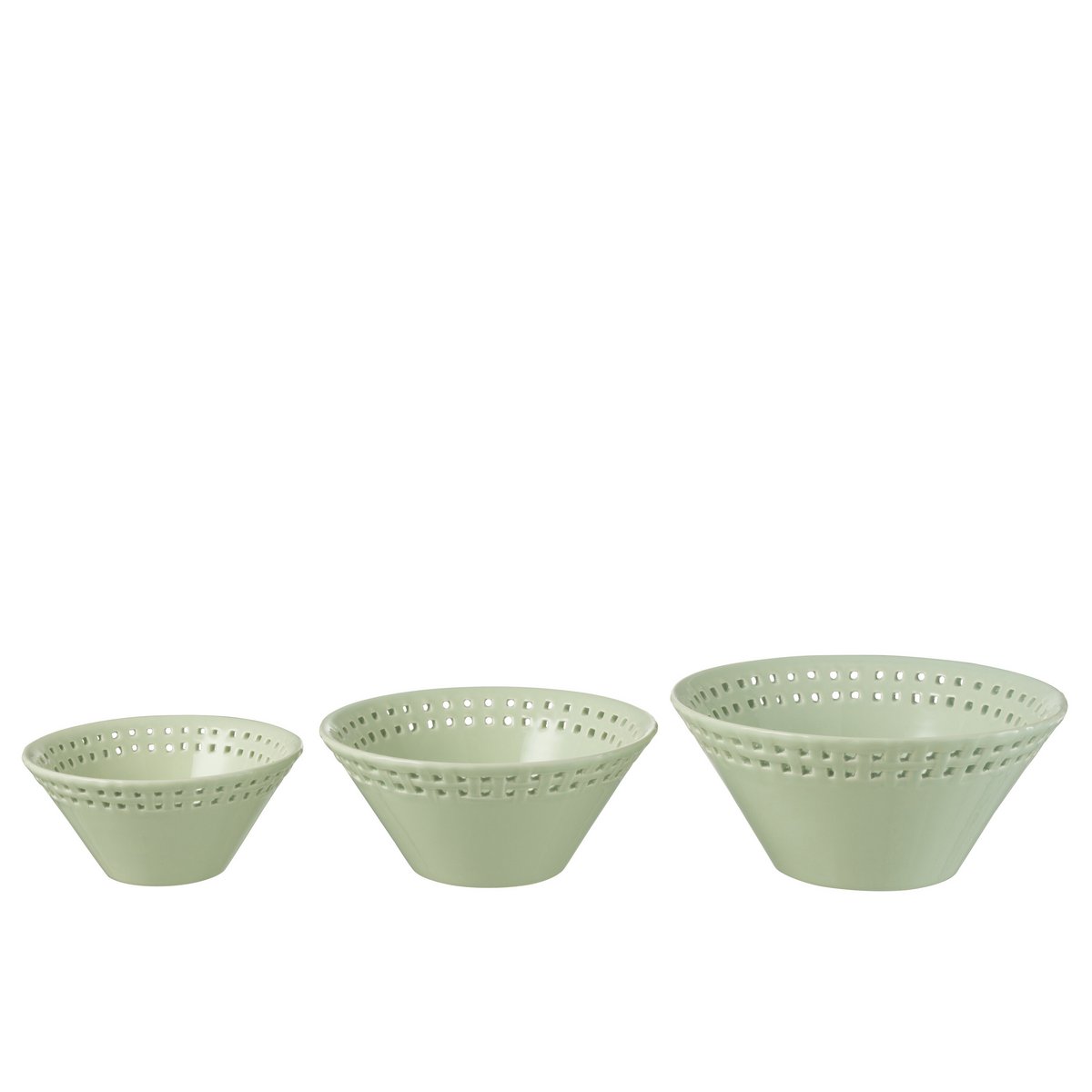 Bols en céramique vert J-Line, vue de dessus montrant les détails de la texture