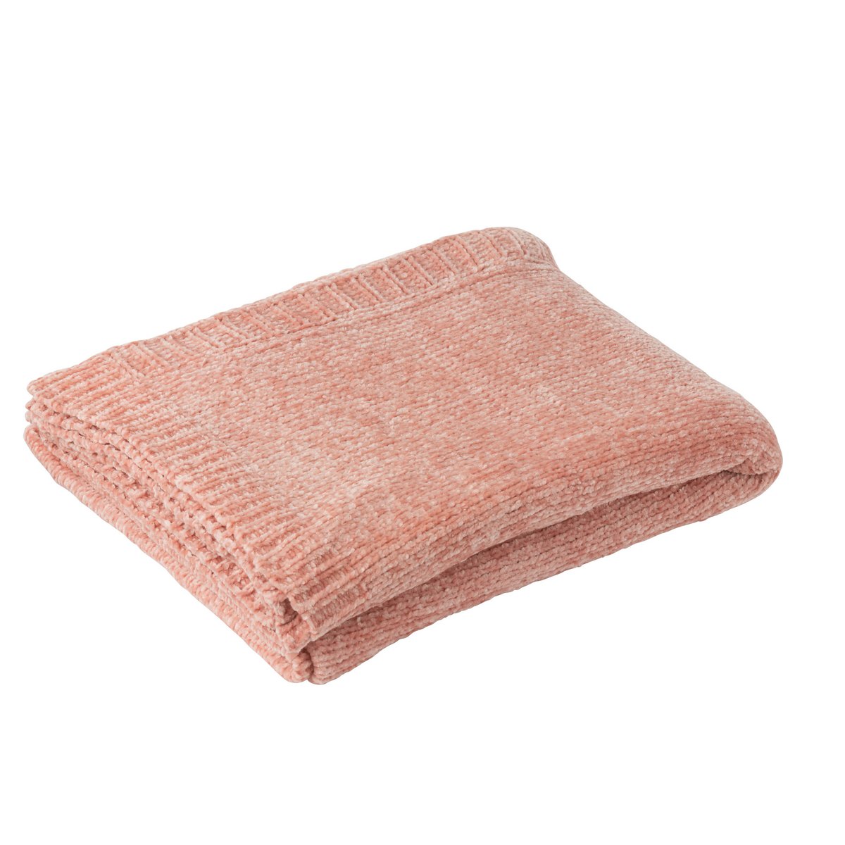 Couverture J-Line rose pliée, mettant en valeur son confort.