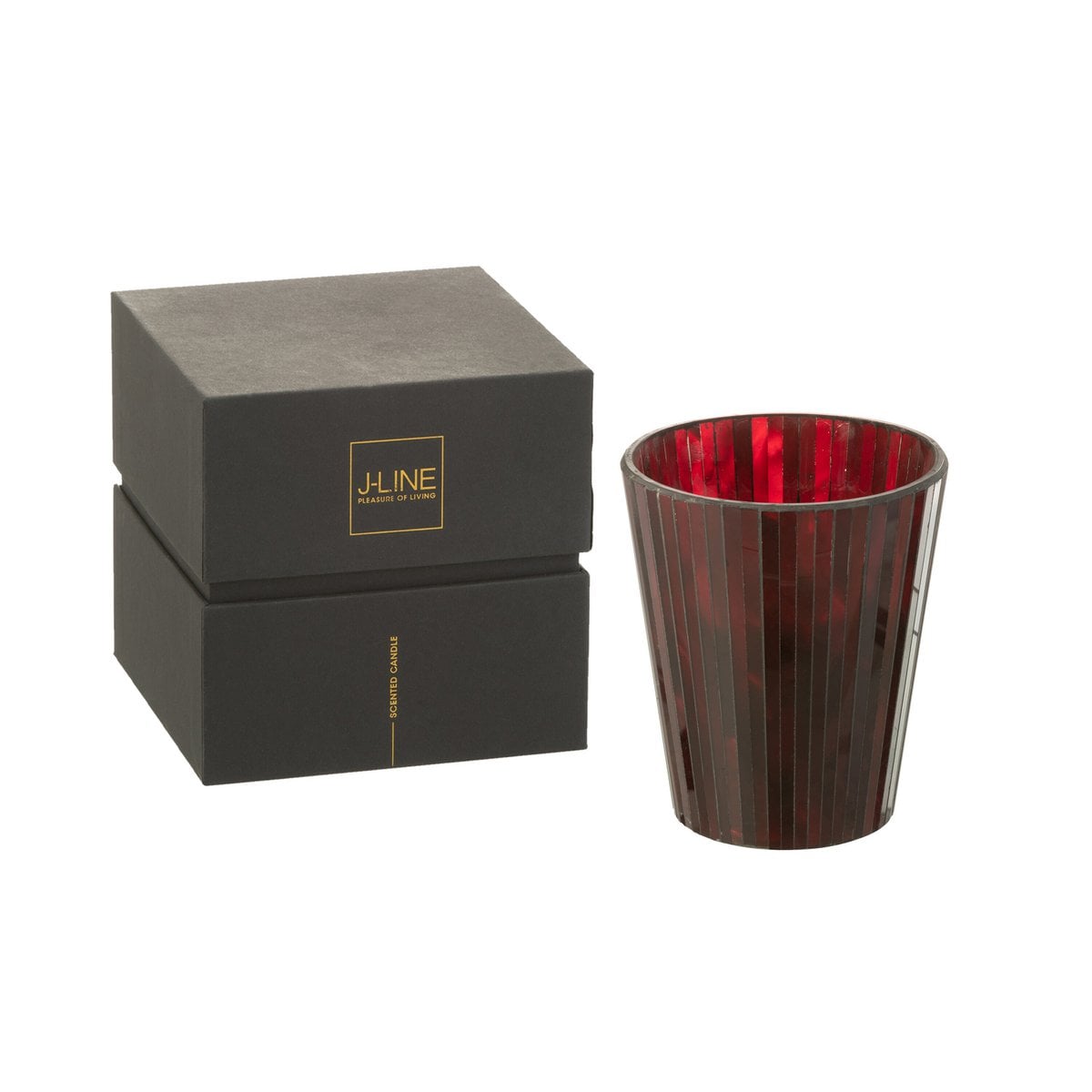 Bougie parfumée J-Line Noa en verre rouge, vue de face