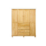 Armoire en bois de pin avec quatre portes et tiroirs, vue de face
