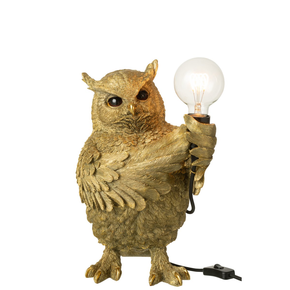 Lampe de table J-Line Owl en polyrésine dorée vue de face