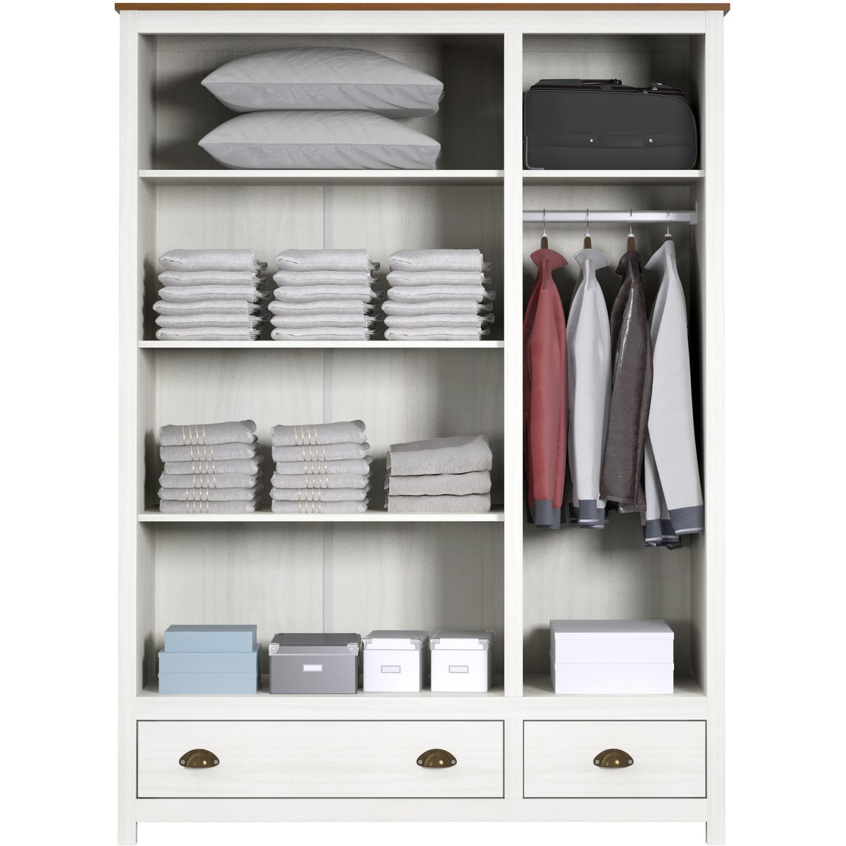 Vue intérieure de l'armoire avec étagères et tringle à vêtements