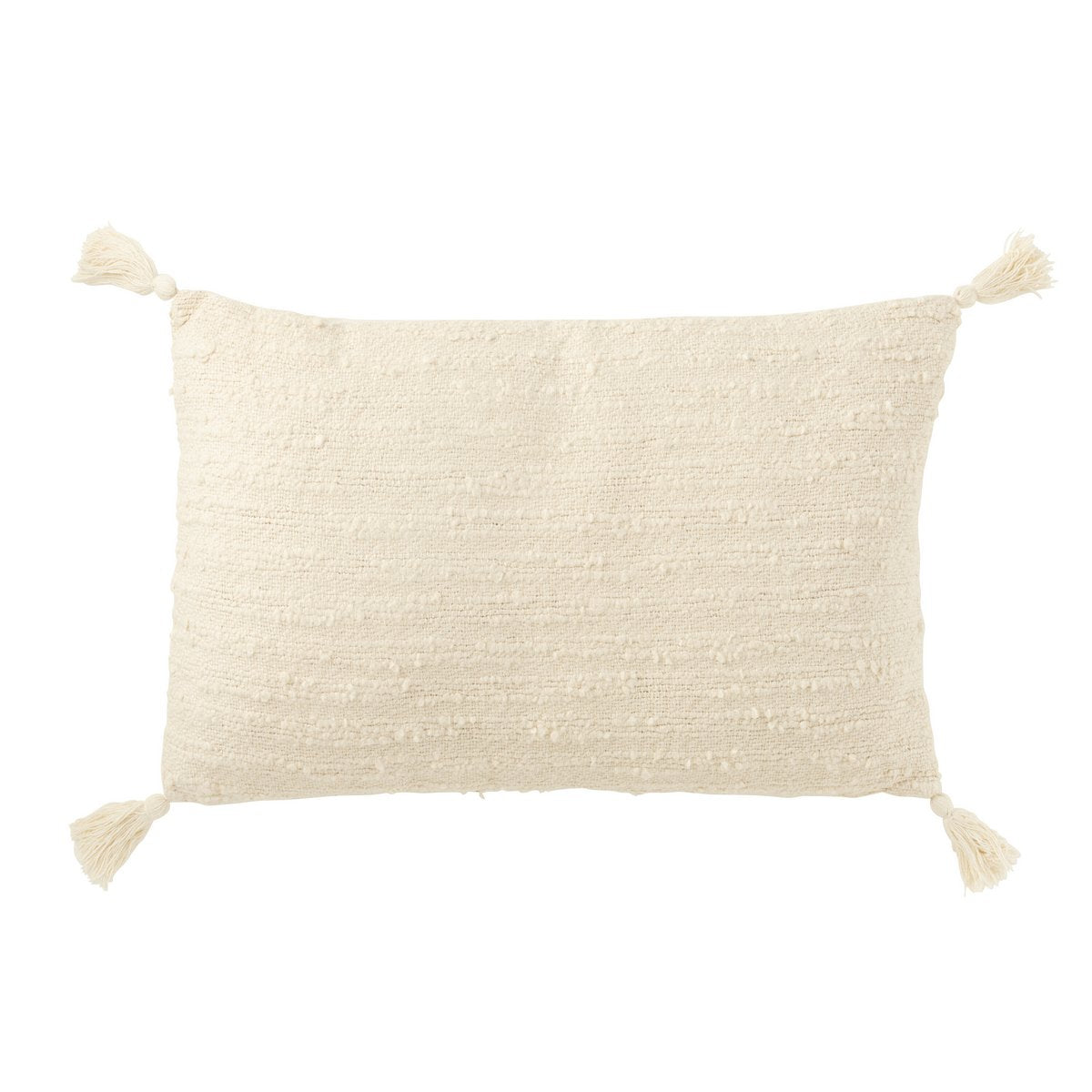 Coussin J-Line Rectangle crème avec pompons, vue de face
