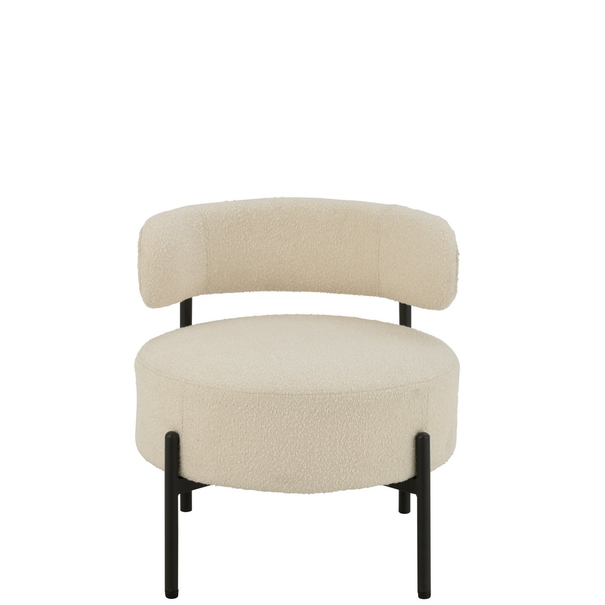 Fauteuil J-Lounge Bouclé en tissu blanc et noir, vue de face