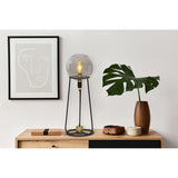 Lampe de table "Stelo", lampe de table moderne en métal noir et verre fumé, socket E27, 71 cm de haut, pour salle à manger, salon, couloir ou bureau,
