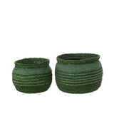Détail du tressage du panier J-Line en jonc de mer vert