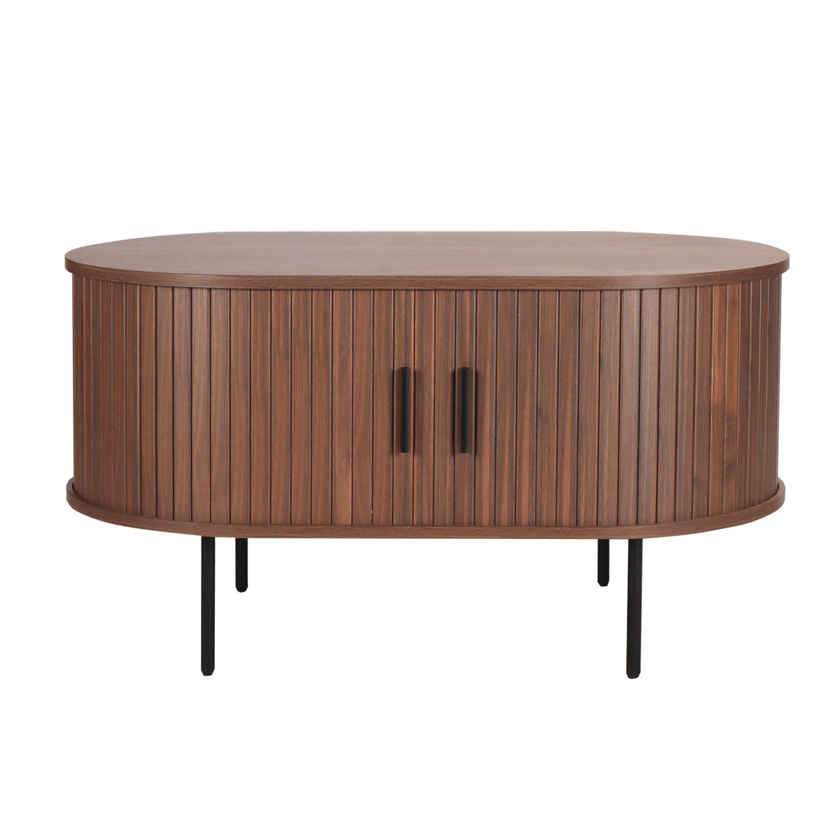 Table basse en noyer et métal noir avec design scandinave