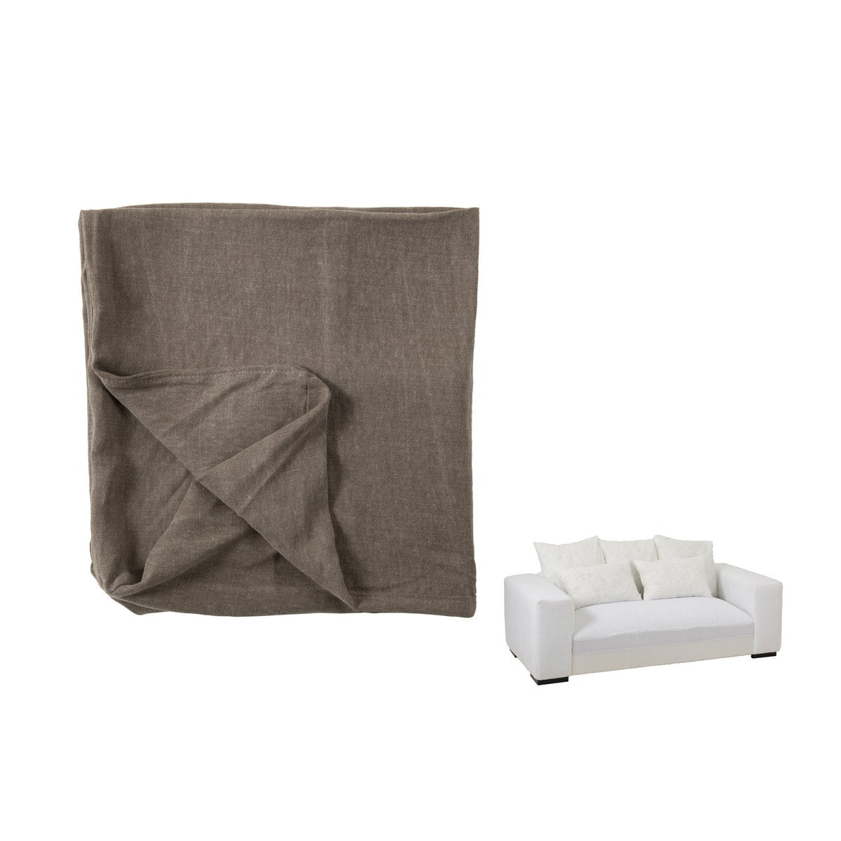 Couverture J-Line et coussins Monaco sur canapé taupe
