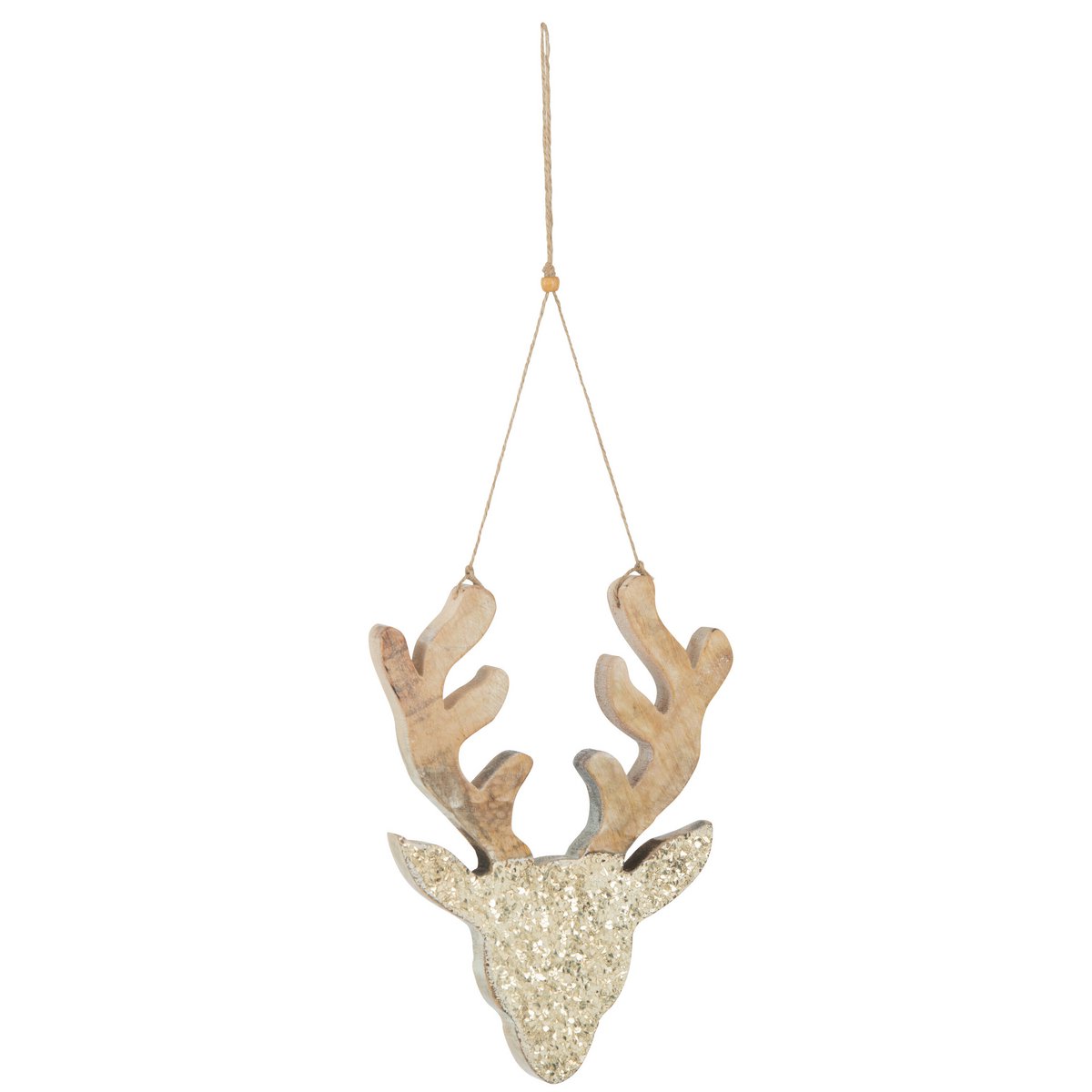 Suspension Rendier Glitter en bois doré, élégante et festive