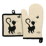Gant de cuisine et manique Dubout avec motif chat papillon beige