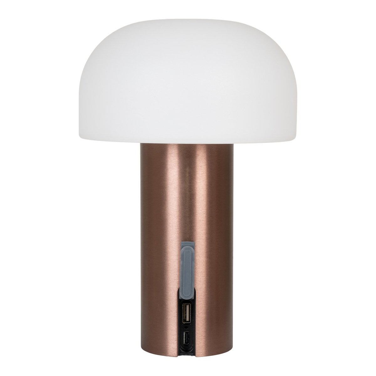 Gros plan sur le socle en cuivre de la lampe LED Soham