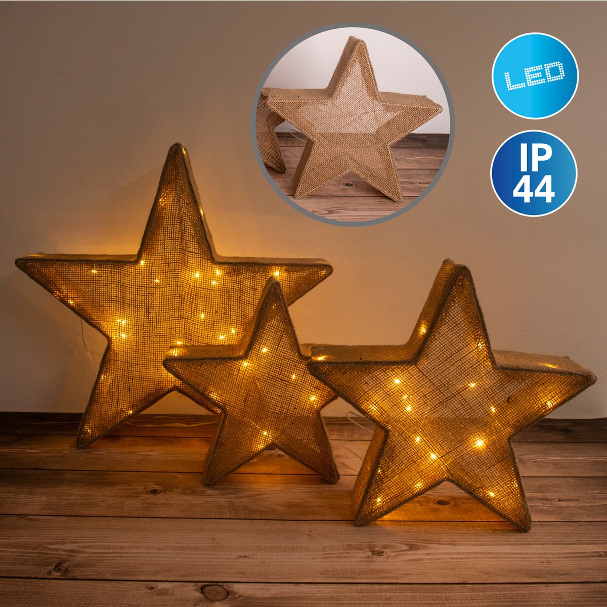 3 étoiles décoratives à LED set marron