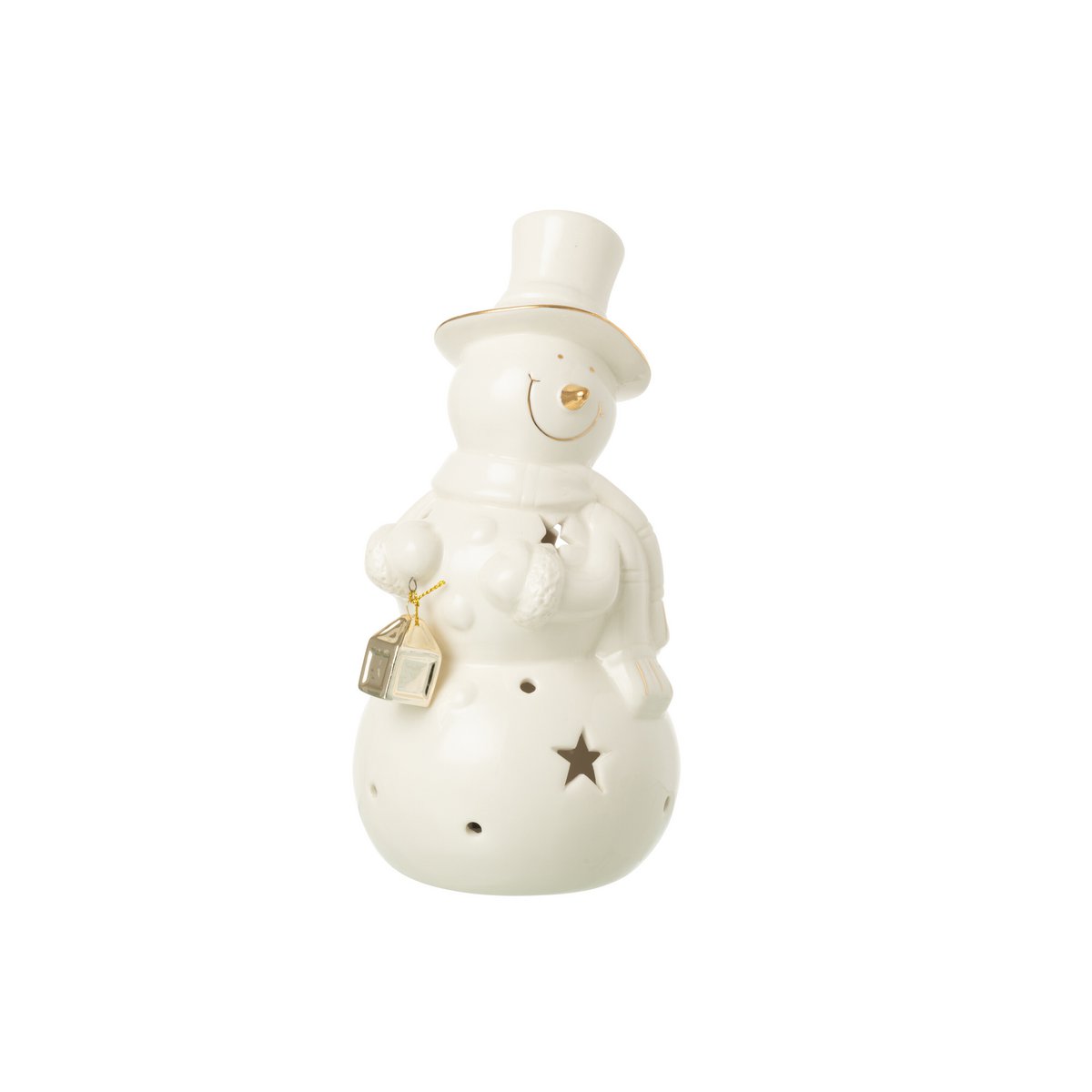 Figurine J-Line Bonhomme de neige sur un fond de décoration de Noël