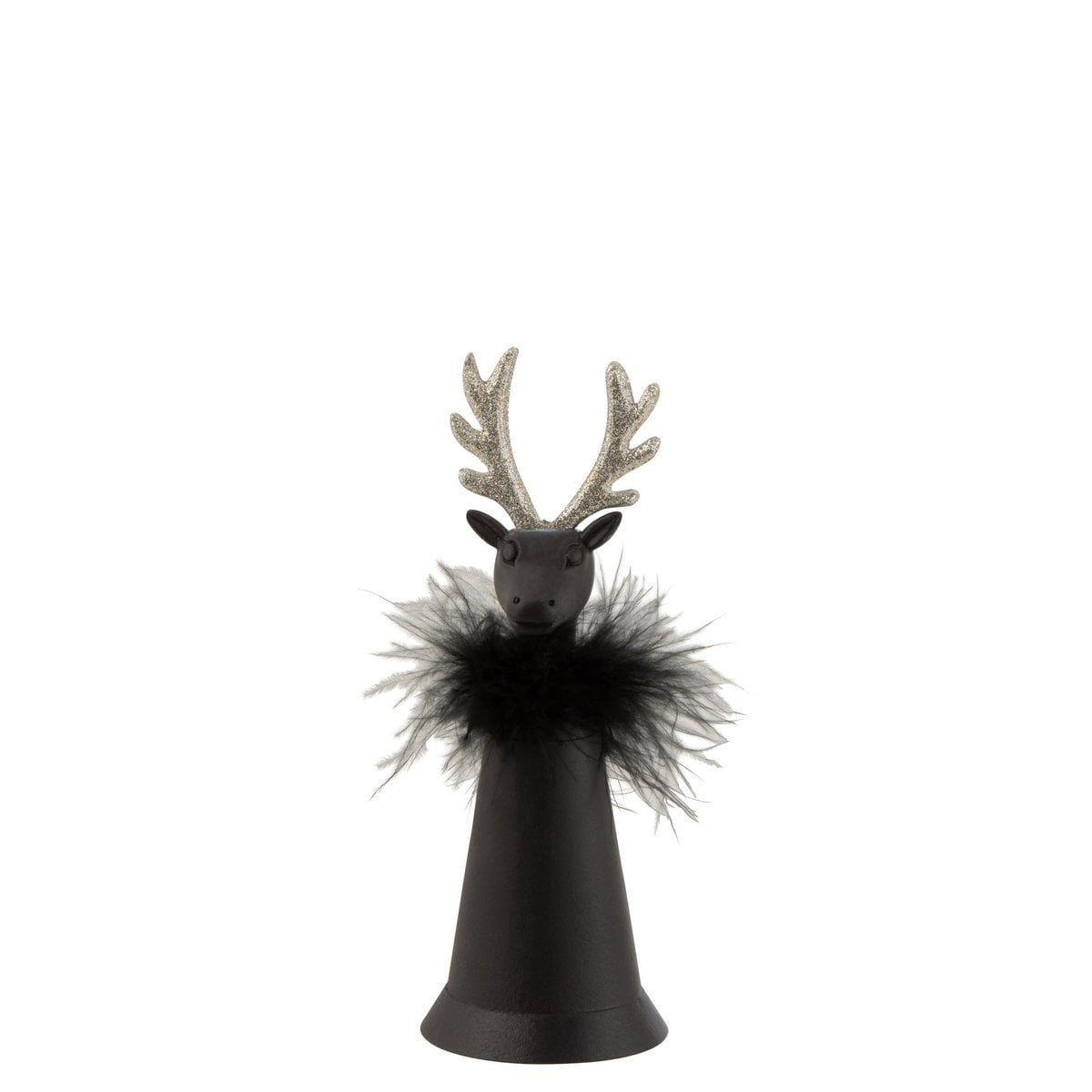 Figure de Noël Renne en métal noir avec fourrure, élégante et festive