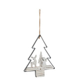 Suspension de Noël J-Line en bois et métal, couleur blanche, avec figurines décoratives.