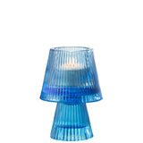 Photophore J-Line Hat en verre bleu, élégant et moderne.