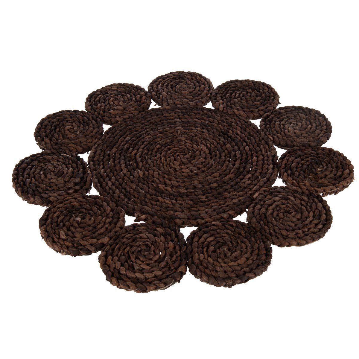 Détail du set de table J-Line rond, jute marron foncé, ambiance bohème
