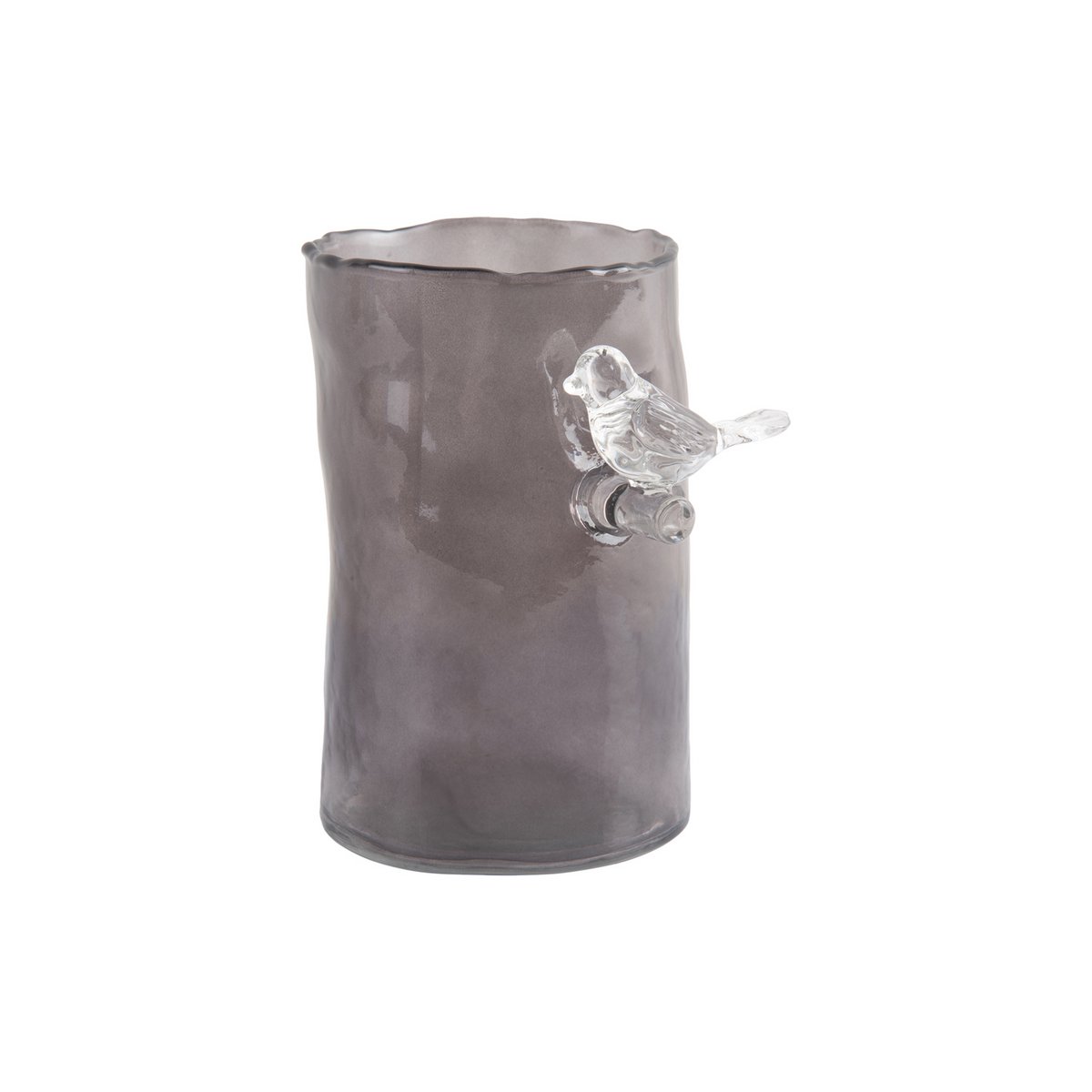 Vase Oiseau Sur Branche Petit en verre gris avec oiseau décoratif