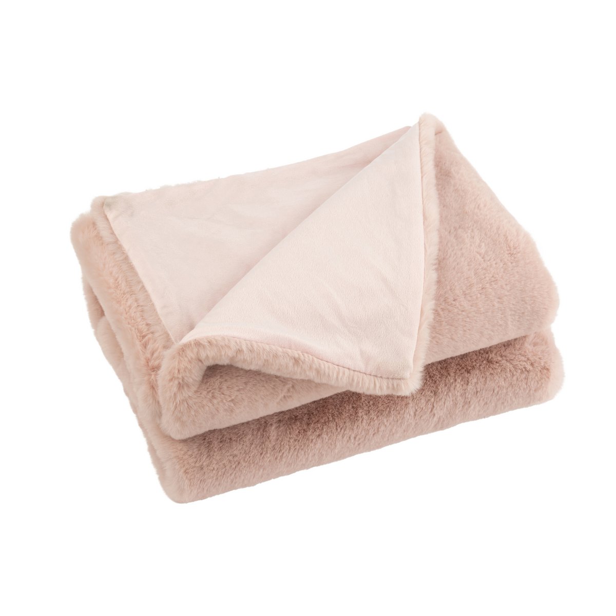 Plaid J-Line rose clair enroulé sur lit