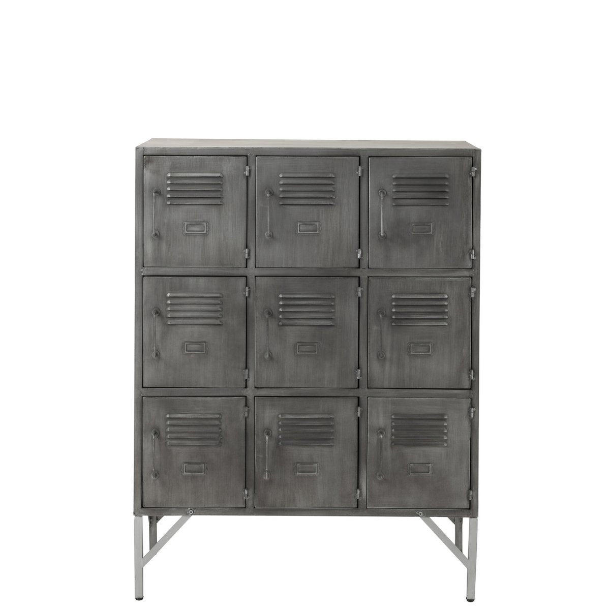 Cabinet J-Line 9 portes en métal argenté de face
